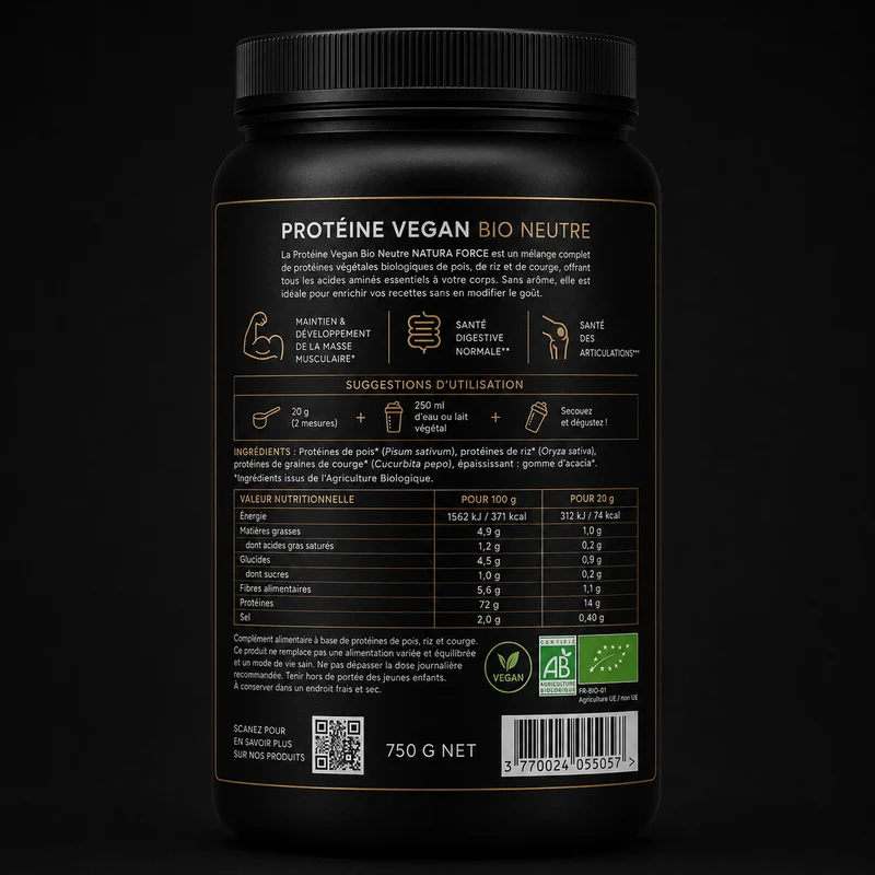 Protéine vegan bio neutre