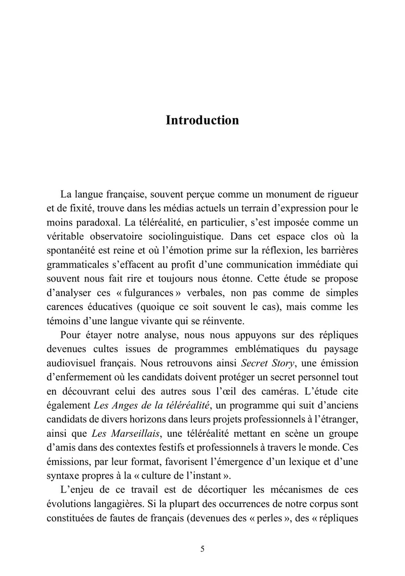 La langue française dans les émissions de téléréalité